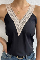 Women's V-Neck Lace Patchwork Vest Top | Casual Vacation Daily Wear