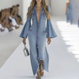 Denim Bell Sleeve Jumpsuit