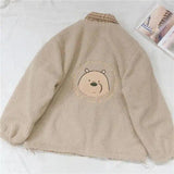 Bear embroidered lamb fur plaid coat-Khaki-1