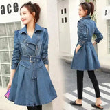 Women's Belted Denim Trench Coat-1