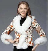 Faux Fur Collar Floral Jacket for Women-XS-1