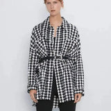 Womens Houndstooth Belted Jacket-Lattice-1