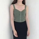 Women's Sleeveless Buttoned Crop Top-Army Green-1