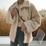 Warm Fleece Jacket with Button Closure-Beige-1