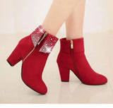 Rhinestone nubuck short heel women boots-1