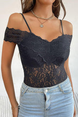 Perfee Lace Cold-Shoulder Bodysuit-4