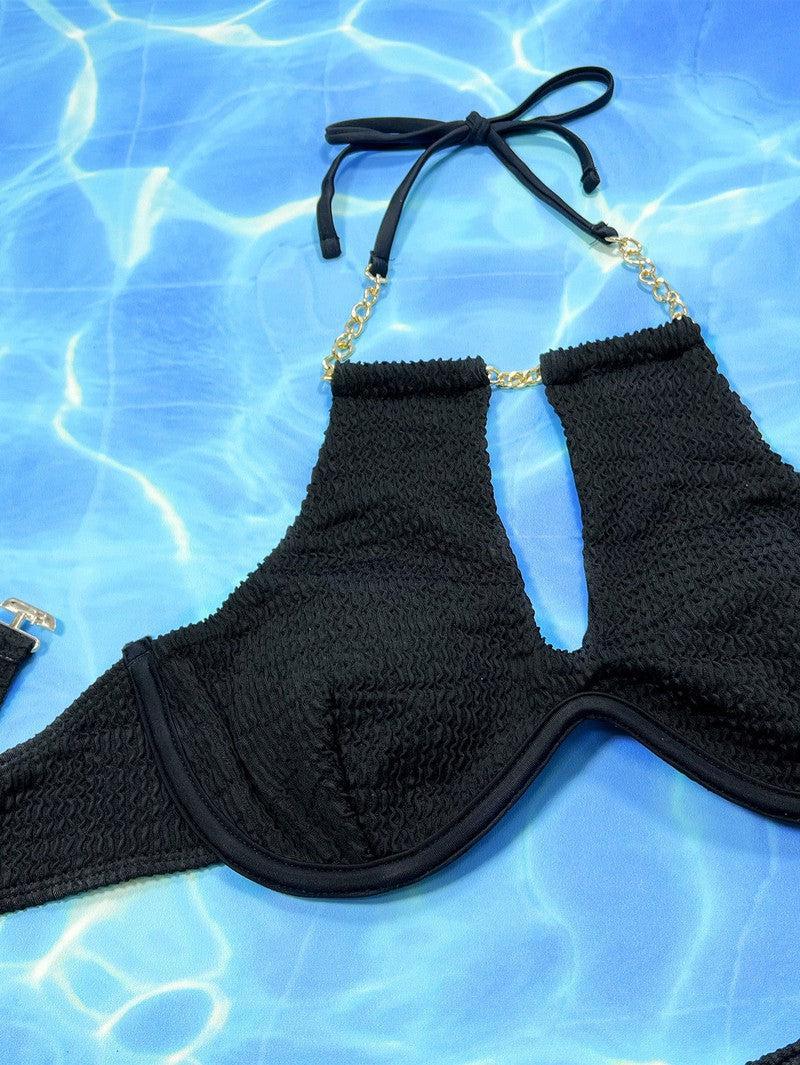 Halter Neck Chain Detail Two-Piece Bikini Set