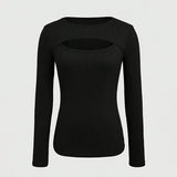 Cut-Out Ribbed Long Sleeve Tee