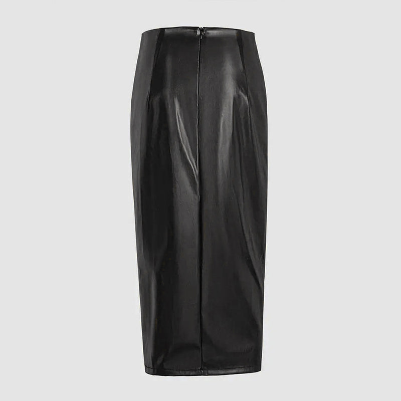 PU Leather Midi Pencil Skirt