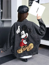 Oversized Cartoon-Embroidered Denim Jacket – Trendy and Playful-4