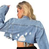 Cropped Ripped Denim Jacket – Trendy and Sexy for Modern Women-4