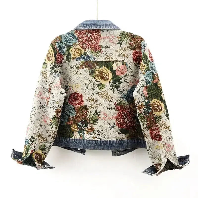 Floral Patchwork Denim Jacket – Artistic and Unique Style