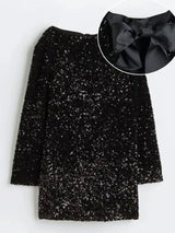 Elegant Sequin Dress with Statement Back Bow-Black-4