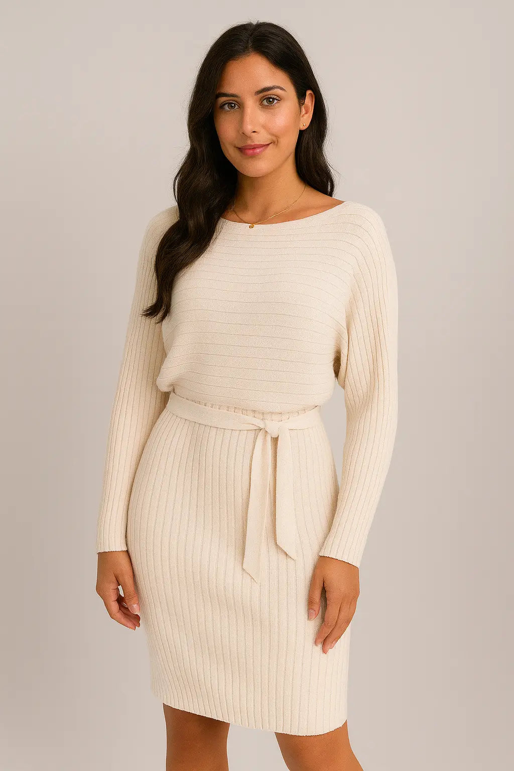 2 件套装 女式纯色条纹长袖上衣和紧身吊带裙 时尚秋冬修身服装