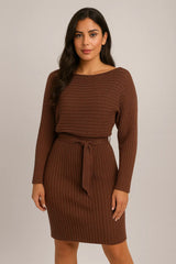 2 件套装 女式纯色条纹长袖上衣和紧身吊带裙 时尚秋冬修身服装