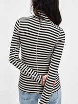 Exposed Seam Striped Turtleneck Long Sleeve T-Shirt-2