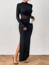 Honey Slit Mock Neck Long Sleeve Maxi Dress-5