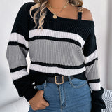 Colorblock Cold Shoulder Sweater