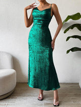 Honey Asymmetric Neck Sleeveless Midi Dress-Dark Green-3