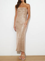 Sequin Cutout Tube Dress-Tan-10