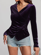 Ruched Surplice Long Sleeve Top-1