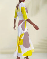 Boho Chic Maxi Dress with Abstract Print - Sunshine Glow