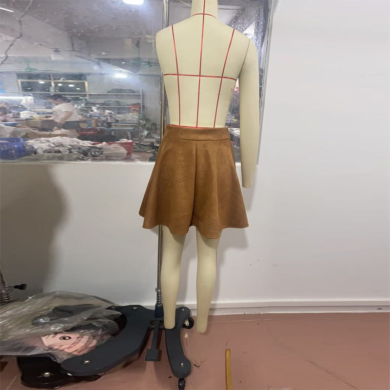 Suede-Look A-Line Mini Skirt