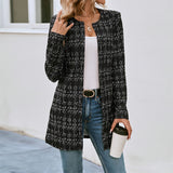 Checkered Collarless Mid-Jacket