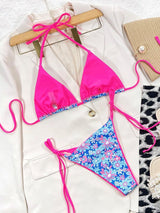 Floral Halter Neck Tie Side Bikini Set-3