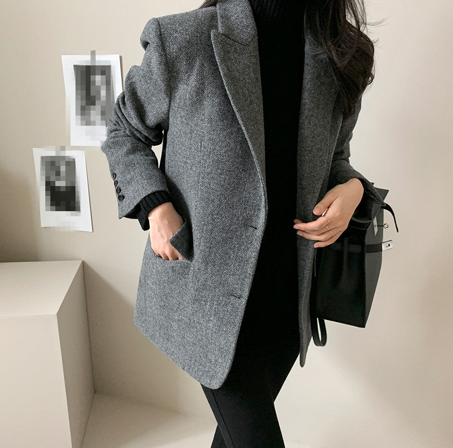 Chic Solid Wool Blazer for Women