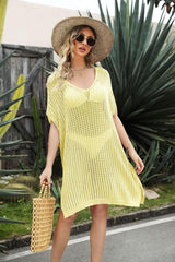 Openwork Side Slit Cover-Up Dress-Light Yellow-5