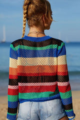 Angel Wings Rainbow Stripe Openwork Long Sleeve Cover-Up-2