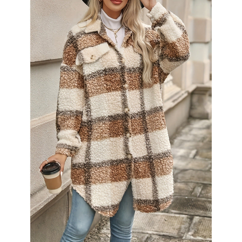 Chic Colorblock Plaid Puffer Jacket