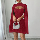 Sparkly Cloak Sleeve Mini Dress