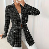 Plaid Double-Breasted Tweed Blazer