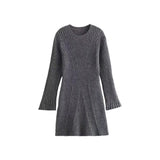 Fashion Solid Ribbed Knitted Dress – Slim-Fit A-Line Dress with Stand-Up Collar | Elegant Fall & Winter Wear for Women-Gray-4