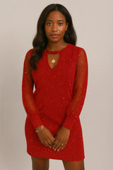 长袖 V 领连衣裙 春秋新款 蕾丝拼接连衣裙 女式服装