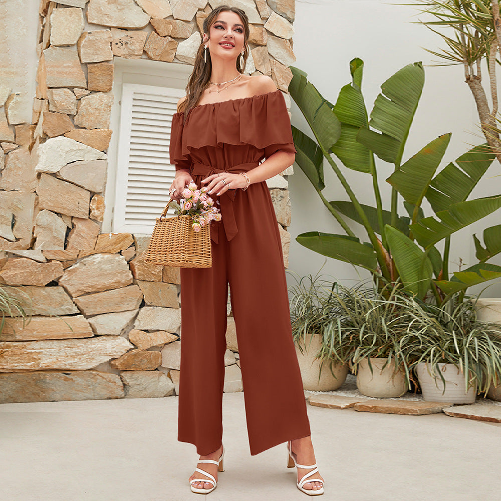 Women’s Lace-Up Cropped Top with Wide-Leg Pants | Stylish Two-Piece Set