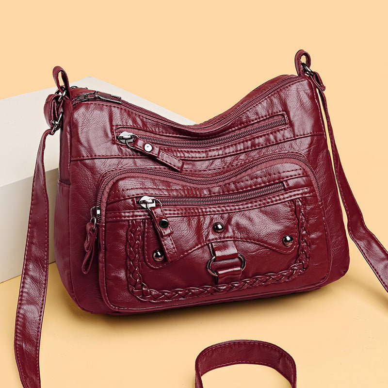 High-Grade Soft Leather Multi-Pocket Shoulder Bag