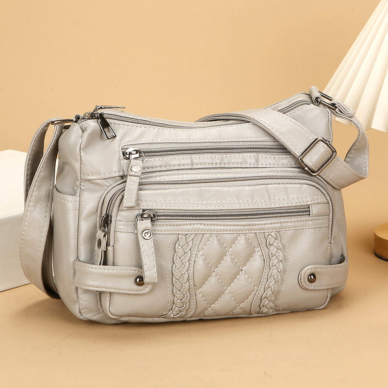 Soft Leather Multi-Pocket Shoulder Bag