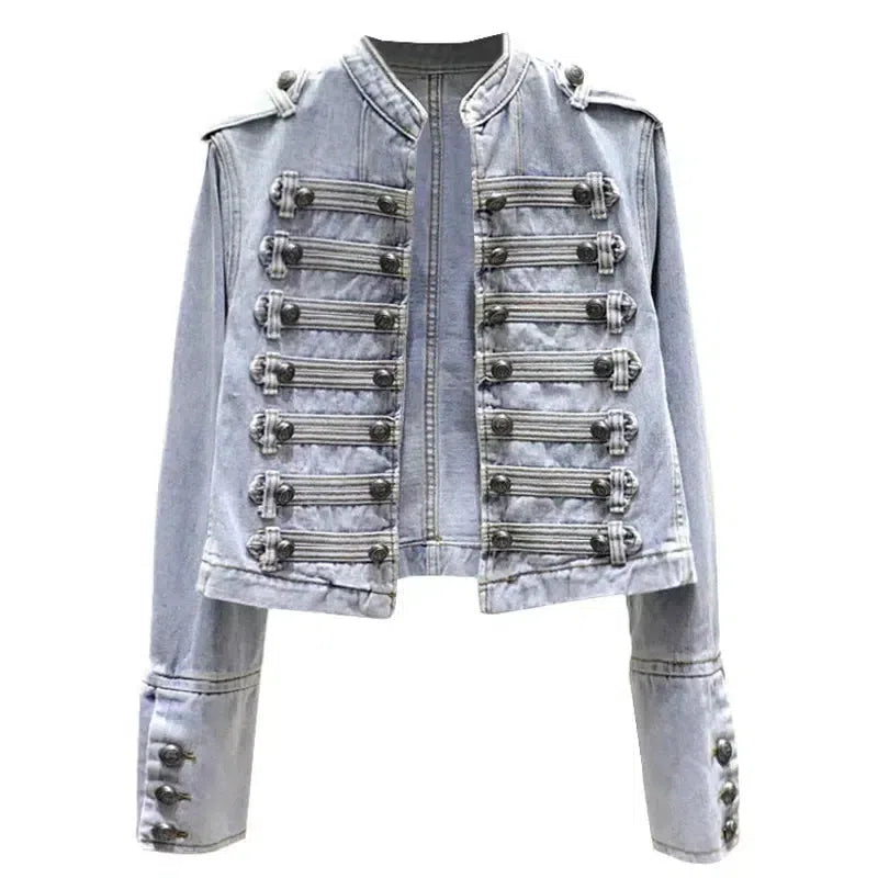 Retro Military-Style Denim Jacket – Bold and Sophisticated-Light Blue-1