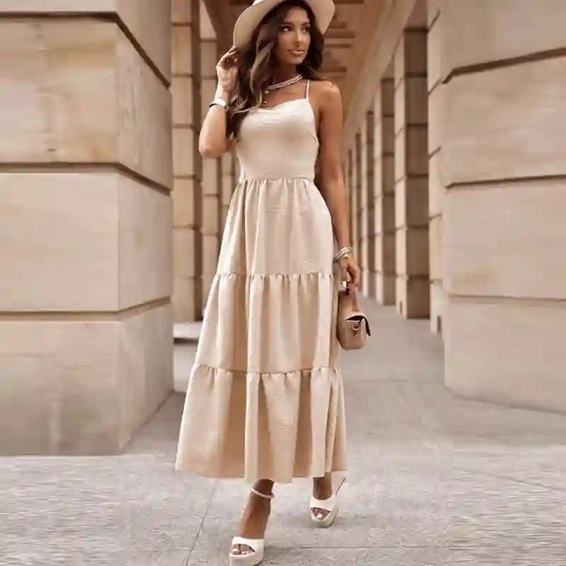 Solid Color Suspender Dress for Women