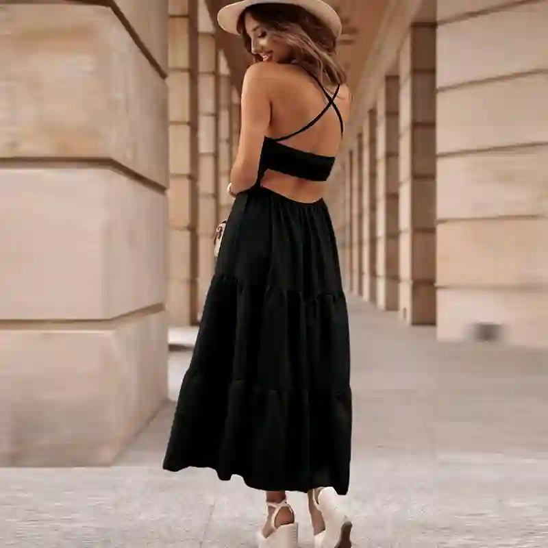 Solid Color Suspender Dress for Women