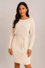 2 件套装 女式纯色条纹长袖上衣和紧身吊带裙 时尚秋冬修身服装