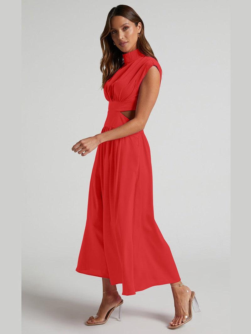 Cutout Mock Neck Sleeveless Ruched Dress-11