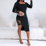 Square Neck Lace Bodycon Dress