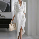 Lapel Midi Bodycon Dress with Pockets