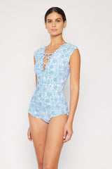 Marina West Swim Bring Me Flowers V-Neck One Piece Swimsuit In Thistle Blue-4