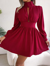 Cutout Turtleneck A-Line Mini Dress-2