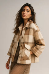 女士时尚羊毛混纺人造毛皮大衣